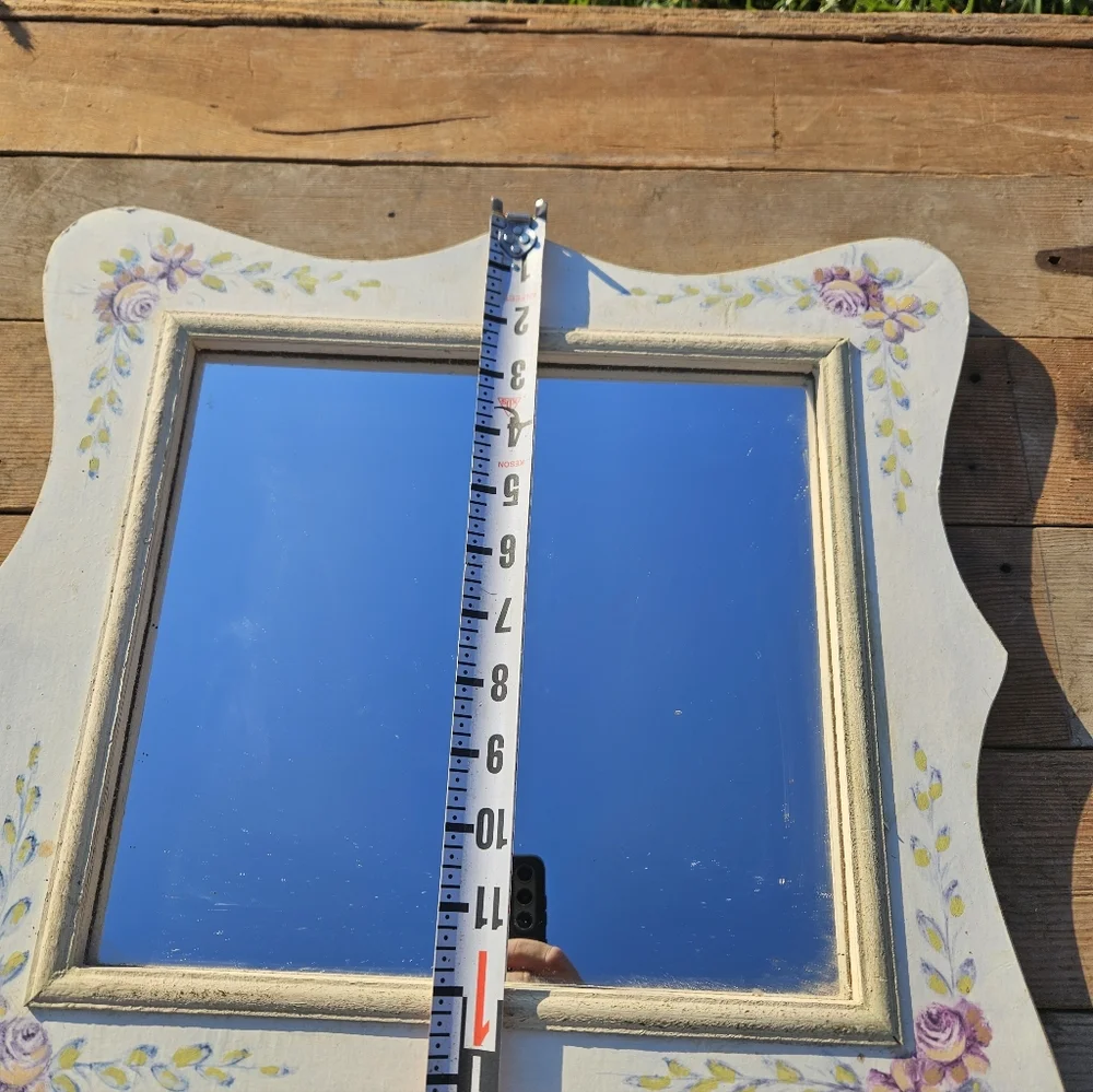 decorative floral wall mirror with a hand-painted frame. Country Cottagecore